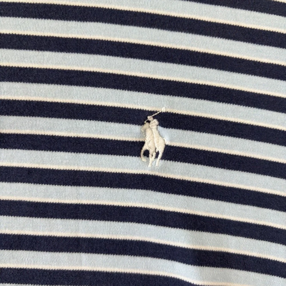 Polo Ralph Lauren Mens XL Striped Short Sleeve Polo Shirt Navy Light Blue Cotton